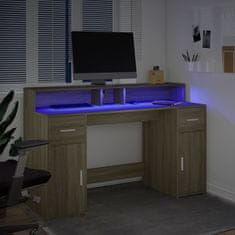 Vidaxl Pisalna miza z LED lučkami sonoma hrast 140x55x91 cm inž. les