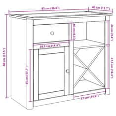 Vidaxl Komoda s predalom Panama 93x40x80 cm trdna borovina