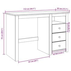 Vidaxl Pisalna miza Panama 112x45x75 cm trden borov les