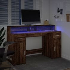 Vidaxl Pisalna miza z LED lučkami rjavi hrast 140x55x91 cm inž. les