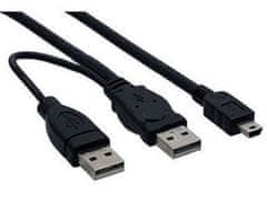 PremiumCord Napajalni kabel USB 2x USB A(M)-miniB(M), 5-pinski, 0,5 m+0,4 m