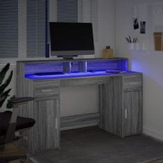 Vidaxl Pisalna miza z LED lučkami siva sonoma 140x55x91 cm inž. les