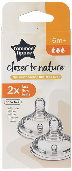 Tommee Tippee Natural Start ANTI-COLIC nastavek za stekleničko Fast flow 6m+, 2 kosa