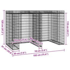 Vidaxl Gabionska stena za smetnjak 192x91x120 cm pocinkano železo