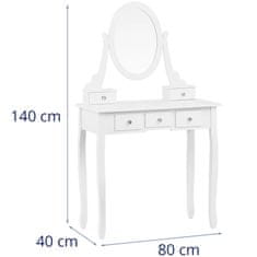 Noah Kozmetična toaletna omara z ogledalom in 5 predali, stolček 80 x 40 x 140 cm - bela