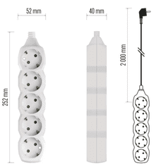 Emos P0422 podaljšek 2 m, 5 vtičnic, bel (P0522)