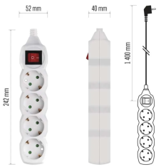 Emos P1421 podaljšek 1,4 m, 4 vtičnice, bel (P1421)
