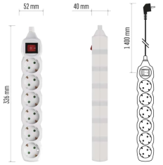 Emos P1621 podaljšek, 1,4 m, 6 vtičnic, bel (P1621)