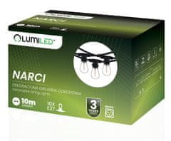 LUMILED Vrtna zunanja svetilka svetlobna veriga 10m GIRLANDA NARCI + 10x LED žarnica E27 1,3W 2200K