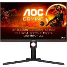 AOC Monitor 68,6 cm (27,0) U27G3X 3840x2160 Gaming 160Hz Fast-IPS 1ms 2xHDMI 2xDisplayPort Pivot 3H sRGB126% G-Sync Compatible HDR400