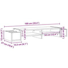 Vidaxl Stojalo za zaslon s predelki siva sonoma 100x27x15 cm inž. les