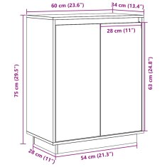 Vidaxl Komoda črna 60x34x75 cm trdna borovina