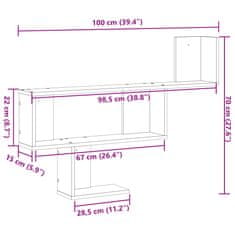 Vidaxl Stenska polica betonsko siva 100x15x70 cm inženirski les