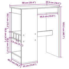 Vidaxl Barska miza s policami bela 90x47,5x103,5 cm inženirski les