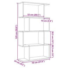 Vidaxl Pregrada s knjižno omaro 4-nadstr. dimljen hrast 70x24x129 cm