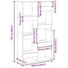 Vidaxl Pregrada za prostor dimljen hrast 100x33x175 cm inž. les