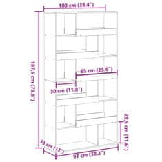 Vidaxl Pregrada za prostor siva sonoma 100x33x187,5 cm inženirski les