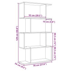 Vidaxl Pregrada s knjižno omaro 4-nadstropna sonoma hrast 70x24x129 cm