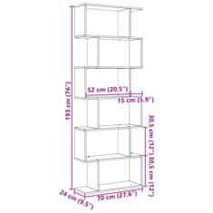 Vidaxl Pregrada s knjižno omaro 6-nadstropna siva sonoma 70x24x193 cm