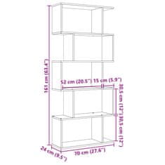 Vidaxl Pregrada s knjižno omaro 5-nadstr. dimljen hrast 70x24x161 cm