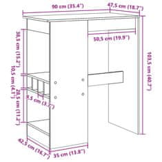 Vidaxl Barska miza s policami siva sonoma 90x47,5x103,5 cm inž. les