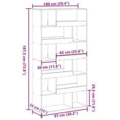 Vidaxl Pregrada za prostor rjav hrast 100x33x187,5 cm inženirski les