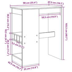 Vidaxl Barska miza s policami starinski les 90x47,5x103,5 cm inž. les