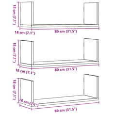 Vidaxl Stenska polica 3 kosi starinski les 80x18x18 cm inženirski les