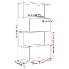 Vidaxl Pregrada s knjižno omaro 4-nadstropna siva sonoma 70x24x129 cm