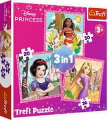 Trefl Puzzle Disneyjeve princeske: Vaina, Locika in Sneguljčica 3 v 1 (20, 36, 50 kosov)