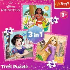 Trefl Puzzle Disneyjeve princeske: Vaina, Locika in Sneguljčica 3 v 1 (20, 36, 50 kosov)