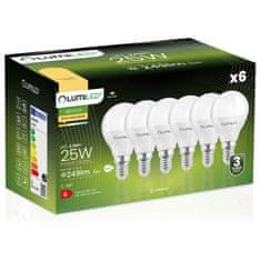 LUMILED 6x LED žarnice E14 P40 2,5W = 25W 249lm 3000K Toplo bela 180°