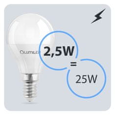 LUMILED 6x LED žarnice E14 P40 2,5W = 25W 249lm 3000K Toplo bela 180°