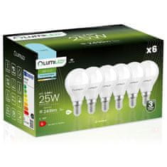 LUMILED 6x LED žarnice E14 P40 2,5W = 25W 249lm 6500K Hladno bela 180°