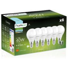 LUMILED 6x LED žarnice E14 P40 5W = 40W 470lm 6500K Hladno bela 180°