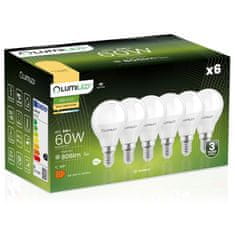 LUMILED 6x LED žarnica E14 P40 8W = 60W 806lm 3000K Toplo bela 180°