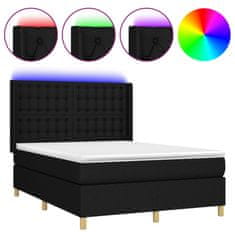 Vidaxl Box spring postelja z vzmetnico LED črna 140x200 cm blago