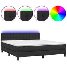 Vidaxl Box spring postelja z vzmetnico LED črna 160x200 cm um. usnje