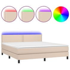 Vidaxl Box spring postelja vzmetnico LED kapučino 180x200 cm um. usnje