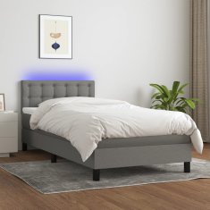 Vidaxl Box spring postelja z vzmetnico LED temno siva 80x200 cm blago