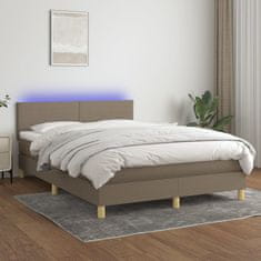 Vidaxl Box spring postelja z vzmetnico LED taupe 140x200 cm blago