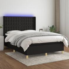 Vidaxl Box spring postelja z vzmetnico LED črna 140x200 cm blago