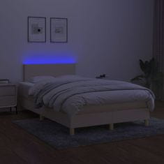 Vidaxl Box spring postelja z vzmetnico LED krem 120x200 cm blago