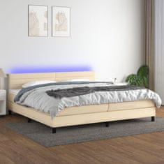 Vidaxl Box spring postelja z vzmetnico LED krem 200x200 cm blago