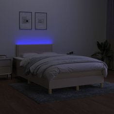 Vidaxl Box spring postelja z vzmetnico LED krem 120x200 cm blago