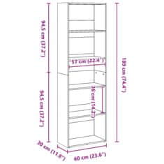 Vidaxl Knjižna omara starinski les 60x30x189 cm inženirski les