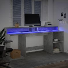 Vidaxl Pisalna miza z LED lučkami betonsko siva 200x55x91 cm inž. les