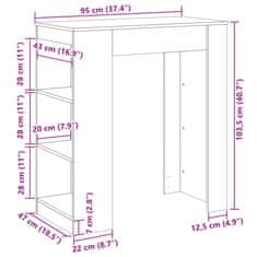 Vidaxl Barska miza s policami rjavi hrast 95x47x103,5 cm inž. les