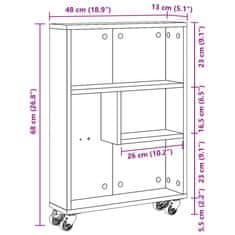 Vidaxl Voziček za shranjevanje starinski les 48x13x68 cm inž. les