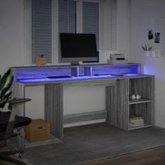 Vidaxl Pisalna miza z LED lučkami siva sonoma 200x55x91 cm inž. les